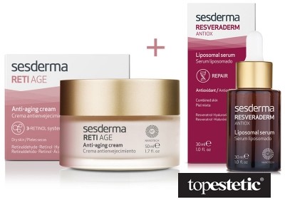 Sesderma Reti Age Cream Anti Aging + Resveraderm Liposomal Serum ZESTAW Krem przeciwzmarszczkowy 50 ml + Serum liposomowe 30 ml