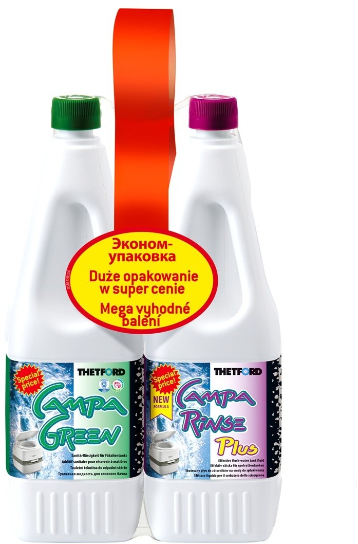 Thetford Zestaw płynów do toalet 2 x 1,5L Camp Green + Campa Rinse Plus