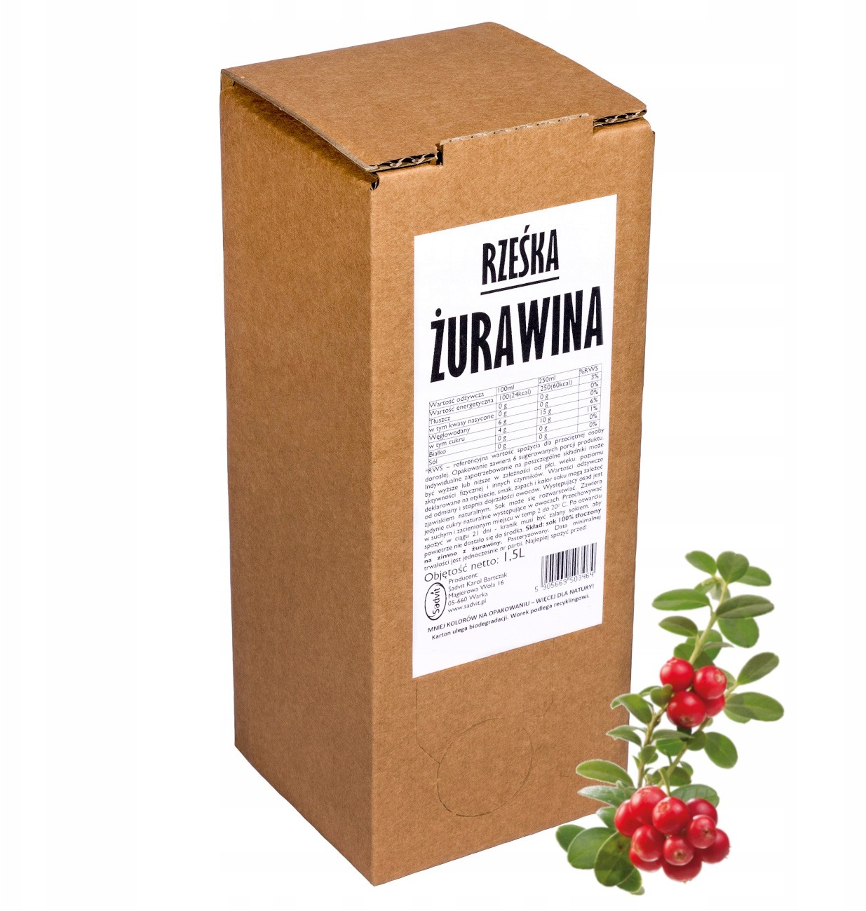 sok żurawina żurawinowy 100% sok z żurawiny 1,5L