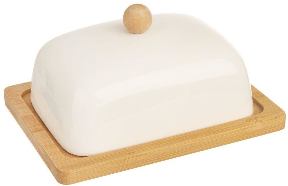 Orion Maselniczka porcelanowa, bambusowa, biała, z pokrywką, maselnica, pojemnik na masło 127144