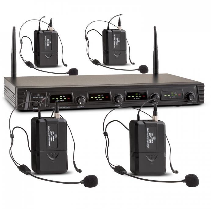 Malone Duett Pro V3 4-kanałowy bezprzewodowy zestaw mikrofonowy UHF zasięg 50m BR4-Quartett-Fix-V3