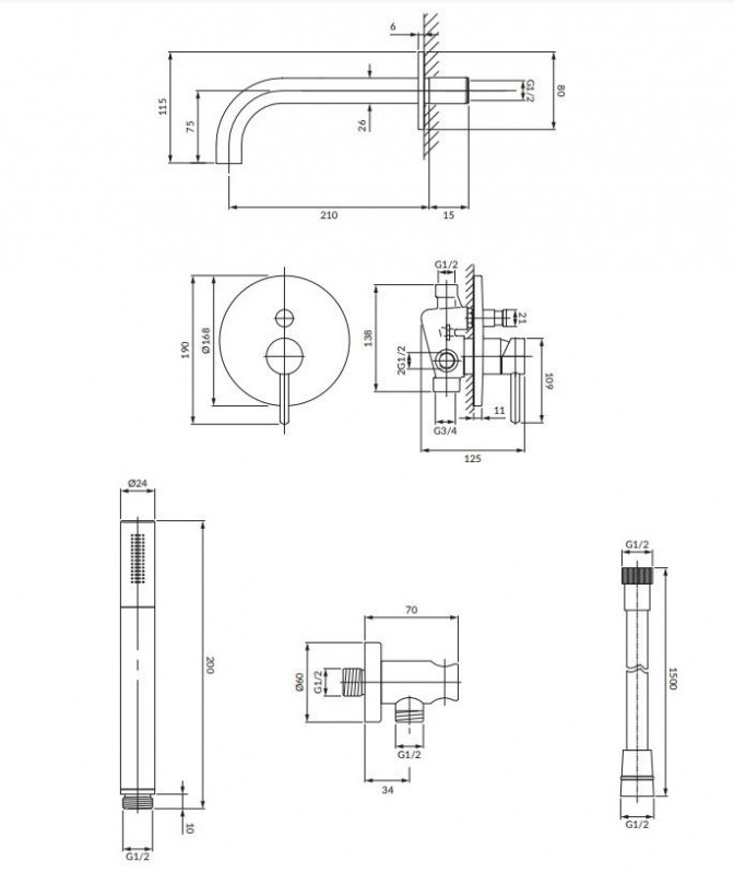 Omnires Y Zestaw wannowo-prysznicowy podtynkowy grafit SYSYW01GR