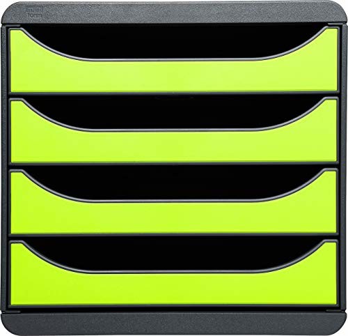 Exacompta Exacompta 310725D organizer Premium Big Box Iderama 4 szuflady o dużej pojemności pojemnik na dokumenty A4+ dla większej ilości miejsca na biurku szafka czarna| anyżowozielona
