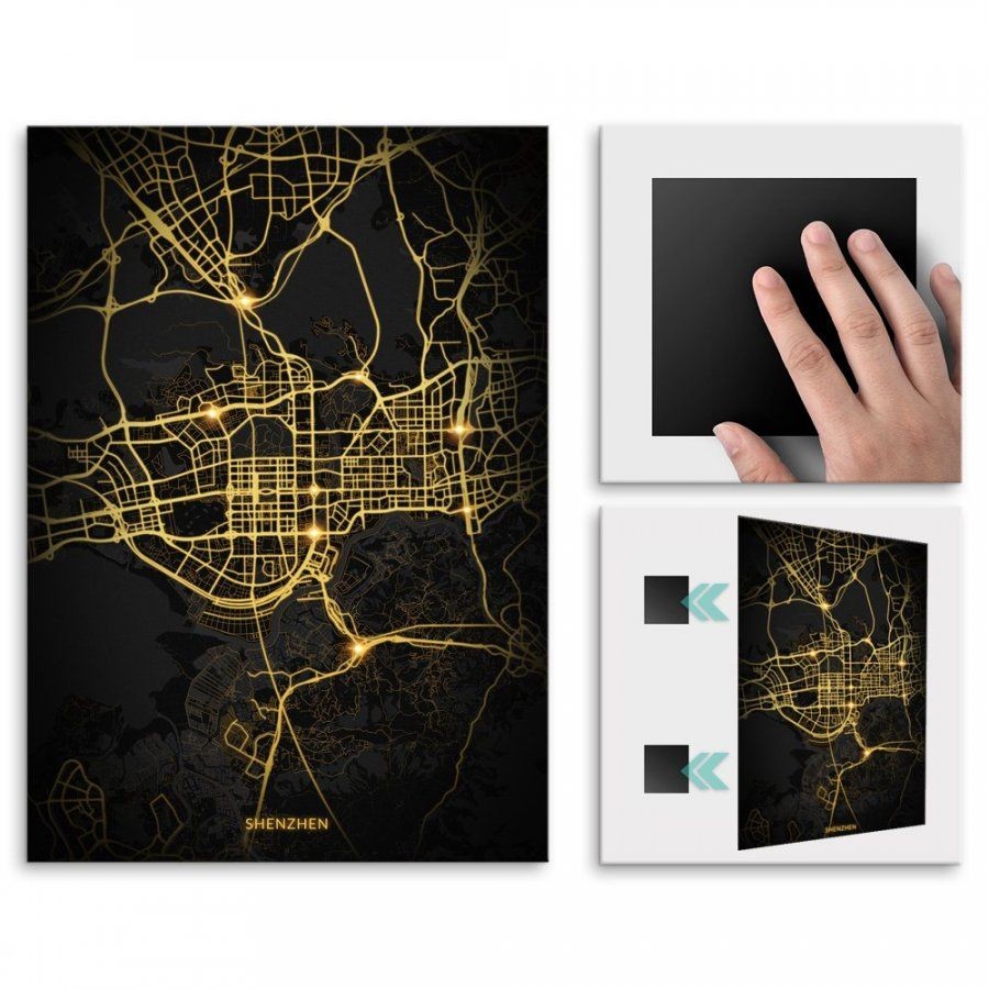 Pix4home Plakat metalowy Mapa City Lights Shenzhen M POS-M-03528