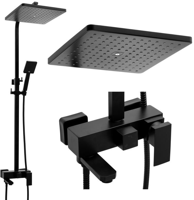 Yoka Bateria prysznicowa wannowa kran z deszczownicą 30 cm - Yoka BP.CUBE 30 BLK