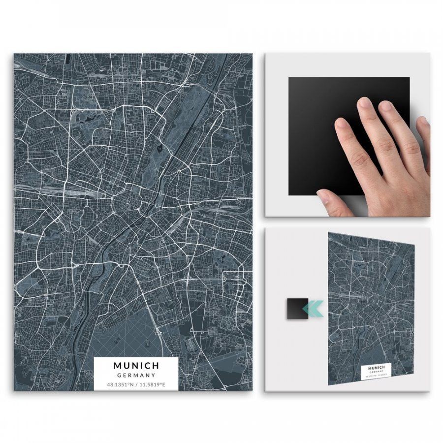 Pix4home Plakat metalowy Mapa Navy Monachium L POS-L-02256
