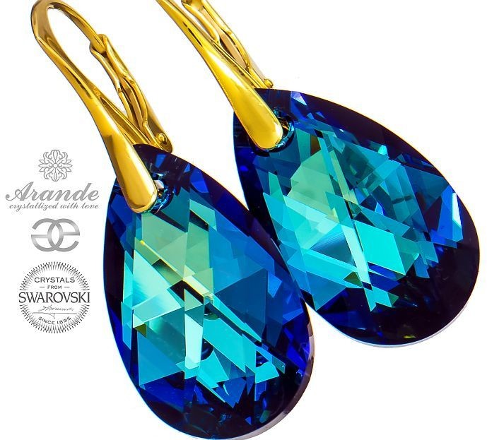Swarovski KOLCZYKI BERMUDA BLUE ZŁOTE SREBRO