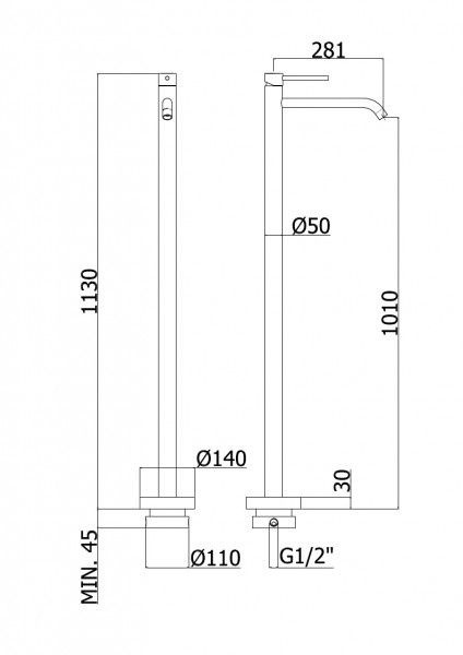 Paffoni Light Bateria umywalkowa wolnostojąca czarny mat LIG031NO