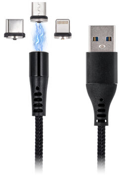 maXlife Maxlife kabel magnetyczny MXUC-03 USB Lightning + USB-C + microUSB 1,0 m 3A czarny Fast Charge QC 3.0