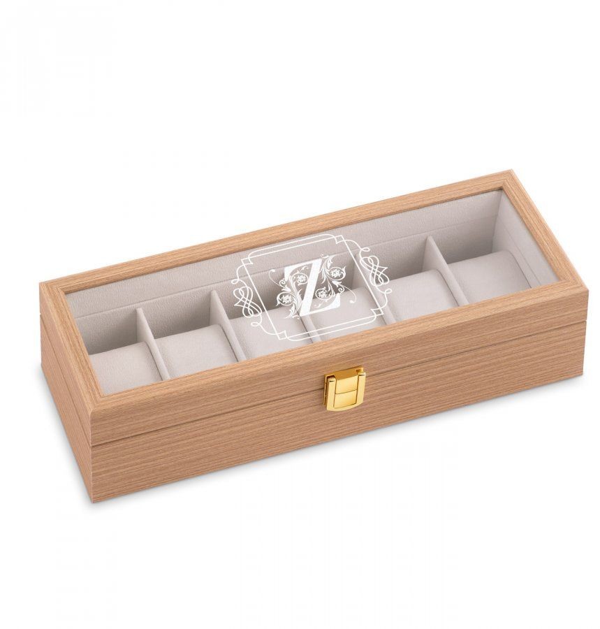 Murrano Szkatułka drewniana prostokątna na 6 zegarków z grawerem inicjał dla SZKT-JD6-039