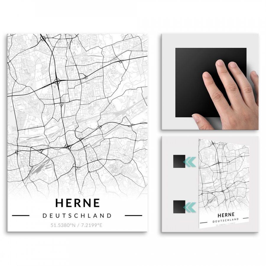 Pix4home Plakat metalowy Mapa B&W Herne L POS-L-03269