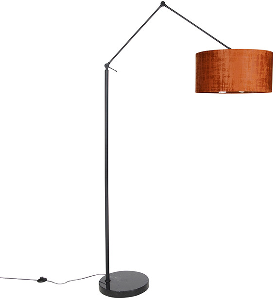 QAZQA Nowoczesna lampa podłogowa czarny lniany abażur pomarańczowy 50 cm - Editor