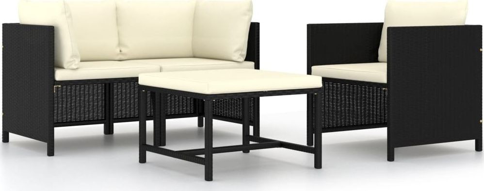 vidaXL 4-cz. zestaw wypoczynkowy do ogrodu, poduszki, czarny rattan PE 313518