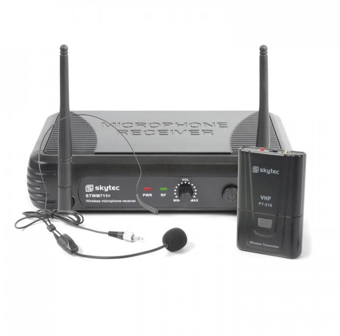 Skytec STWM711H Minizestaw mikrofon nagłowny VHF nadajnik i odbiornik czarny Sky-179.187