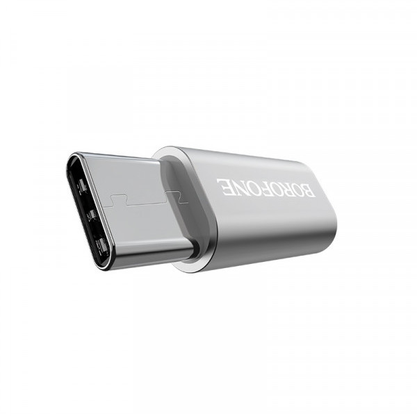 Borofone - adapter złącza micro USB na USB-C aluminium, srebrny