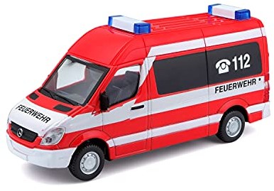 Bburago Bauer Spielwaren Mercedes Sprinter Straż pożarna: pojazd ratunkowy w skali 1:50, od 3 lat, ok. 11,5 cm, czerwony (18-32006F) 18-32006F