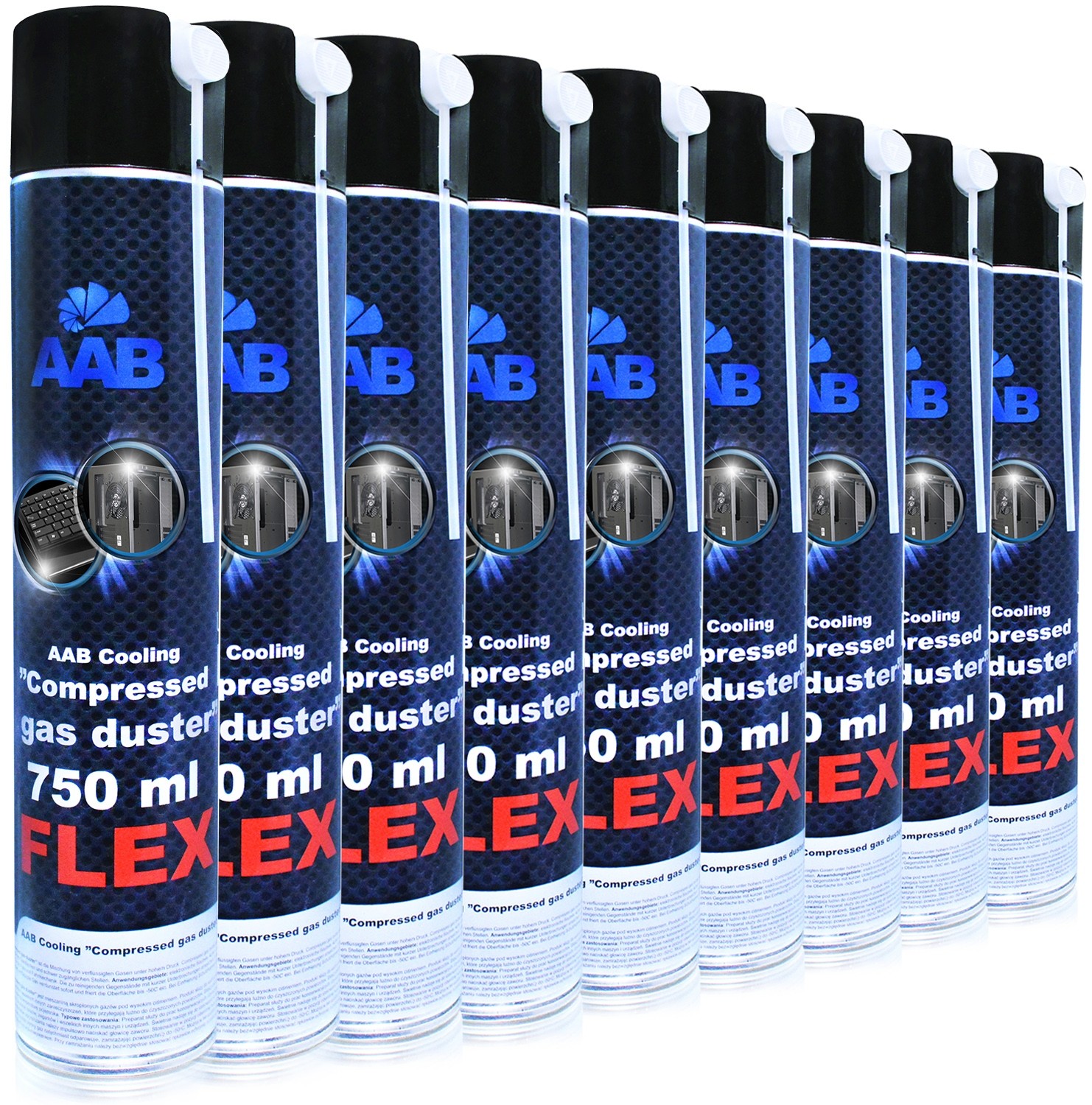 9x Aab Cooling Sprężone-powietrze 750ml RURKA-60cm