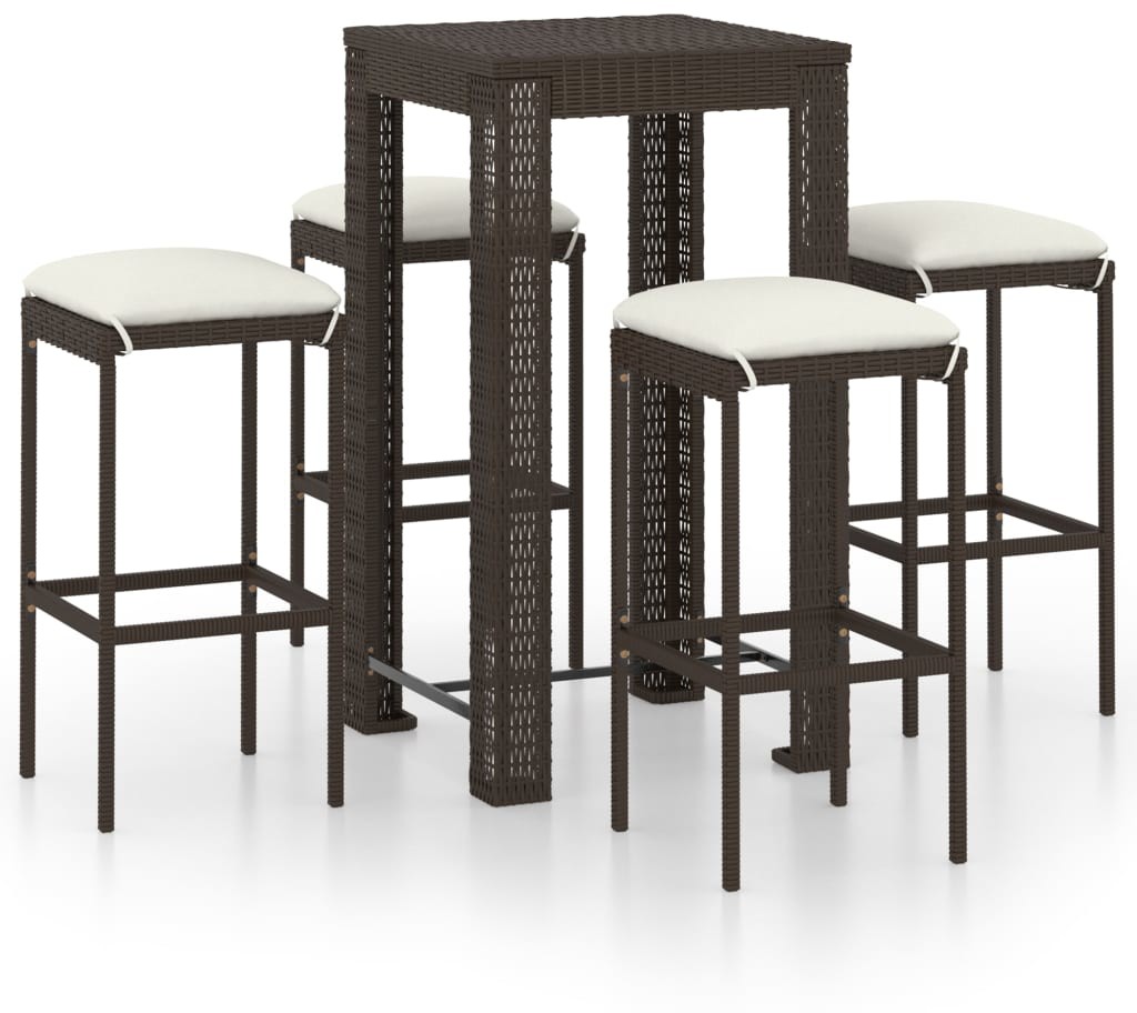 vidaXL 5-cz. zestaw mebli barowych, z poduszkami, rattan PE, brązowy 3064777