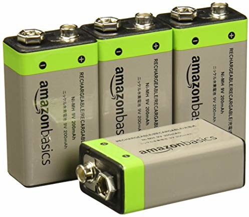 AmazonBasics ogniwa 9 V, baterie do ponownego ładowania, 200 mAh NiMH, 4 sztuki w opakowaniu