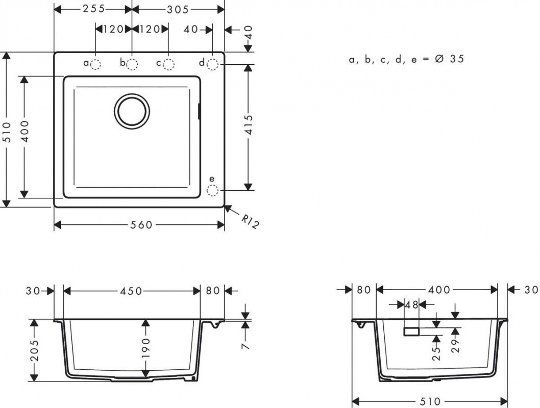 Hansgrohe S51 Zlewozmywak granitowy jednokomorowy 56x51 cm grafitowa czerń 43312170