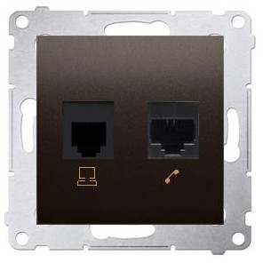 Kontakt Simon Kontakt_Simon Gniazdo komputerowe RJ45 kategoria 5e + telefoniczne RJ12 (moduł) brąz mat D5T.01/46