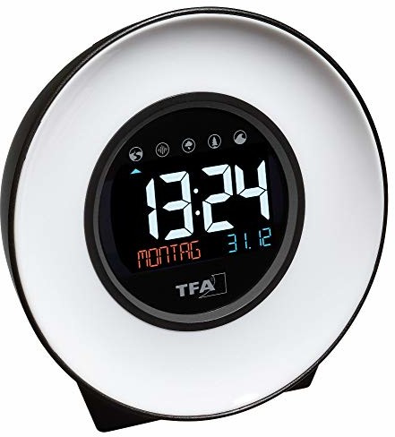 TFA Dostmann 60.2023.02 Mood Light wielofunkcyjny budzik świetlny, tworzywo sztuczne, biały/czarny, (dł.) 138 x (szer.) 92 x (wys.) 139 mm