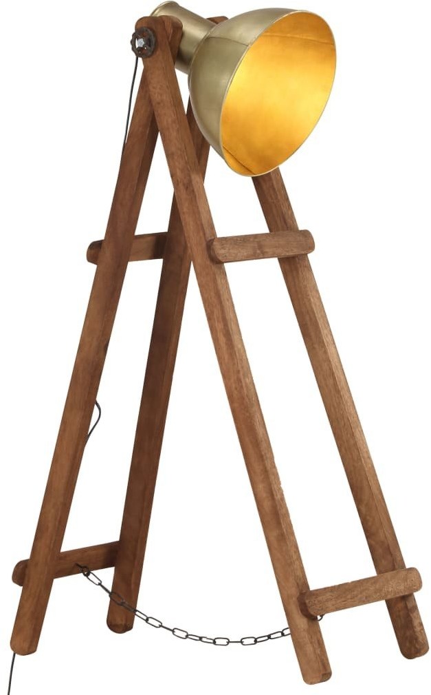 VidaXL Lampa podłogowa, kolor mosiądzu, E27, lite drewno mango 320588 VidaXL VidaXL