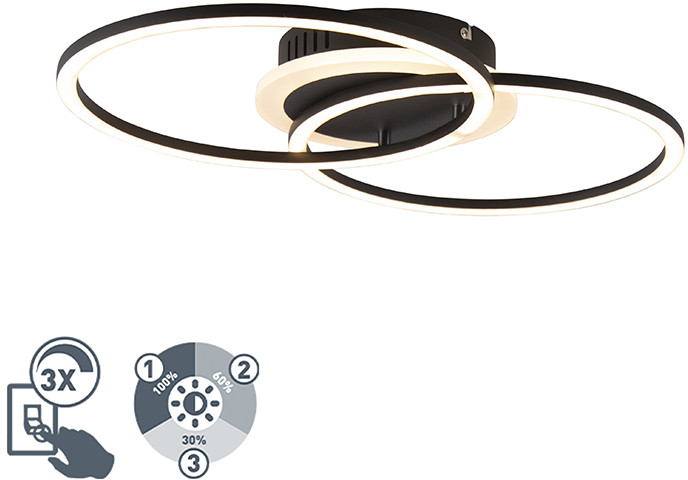 Trio Leuchten Designerski plafon LED czarny 3-stopniowe ściemnianie - Veni