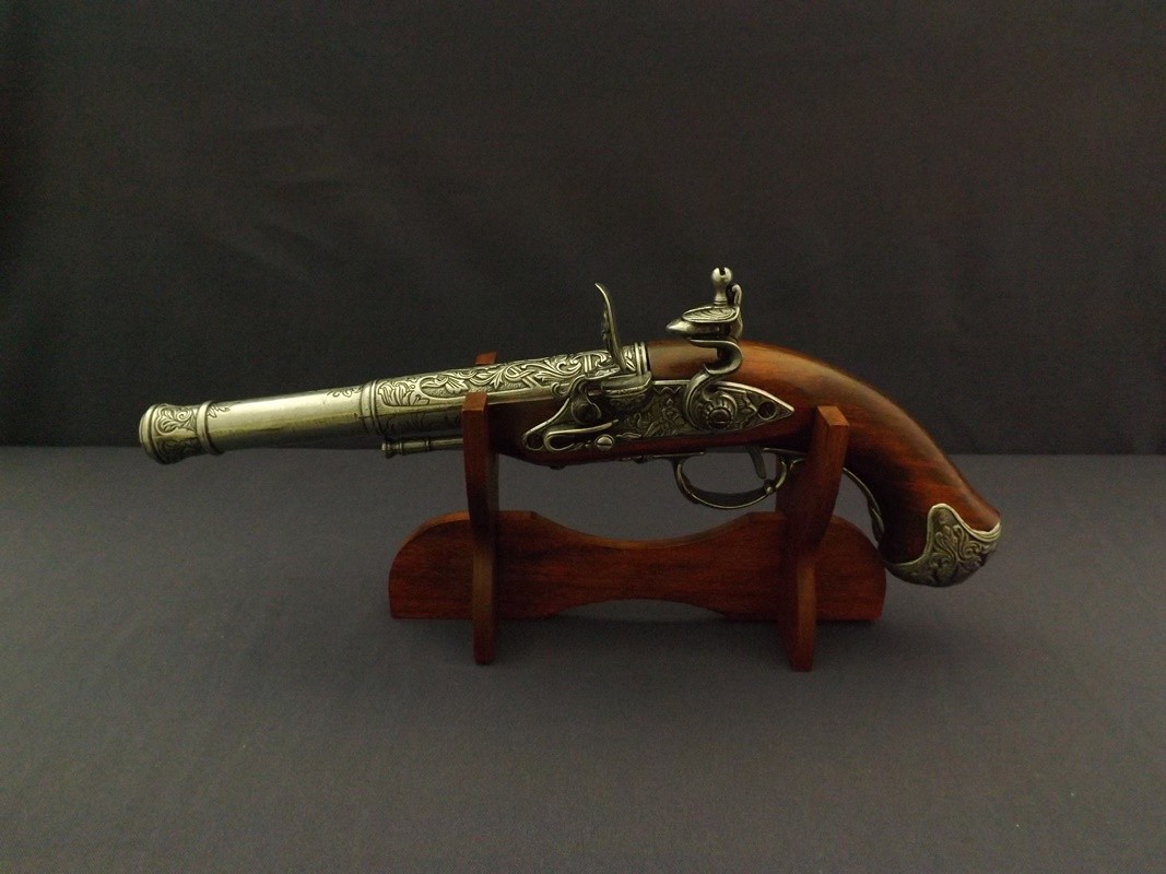 Denix SA REPLIKA LEWORĘCZNY PISTOLET SKAŁKOWY NA STOJAKU MODEL 1296G+801 1296G+801