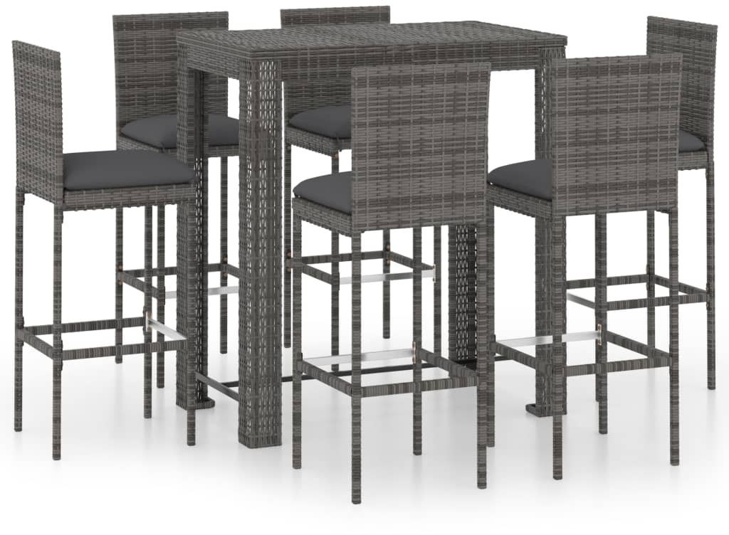vidaXL 7-cz. zestaw mebli barowych z poduszkami, rattan PE, szary 3064799