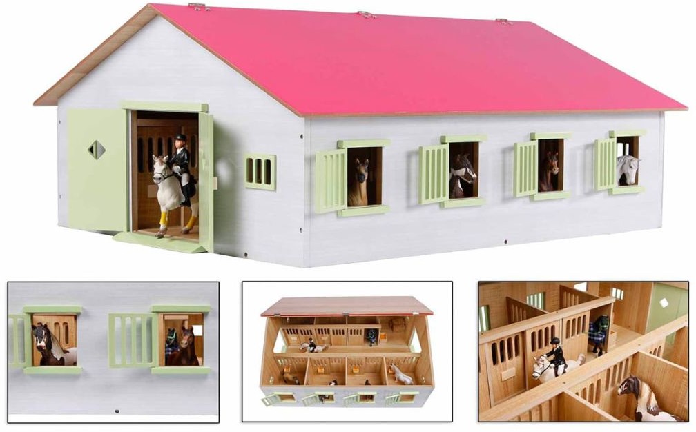 Van Manen Veenendaal B.V. Kids Globe Stajnia z 7 boksami, skala 1:24, różowa, 610189 610189