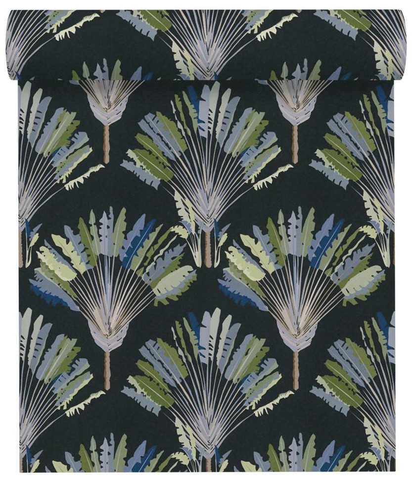Tapeta Jungle Chic 377085 czarno-niebieska winylowa na flizelinie