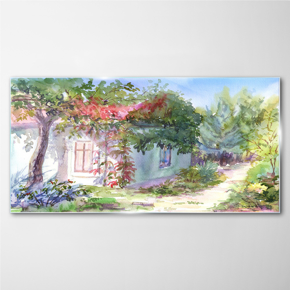 PL Coloray Obraz Szklany drzewa dom 120x60cm