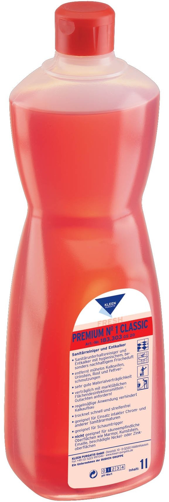 Kleen Purgatis PURGATIS PREMIUM nr 1 CLASSIC 1l. do bieżącego mycia i doczyszczania sanitariatów pH 1 PREMIUM nr 1 CLASSIC 1l.