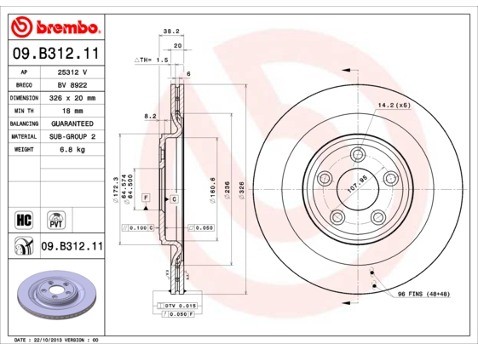 BREMBO Tarcza hamulcowa 09.B312.11