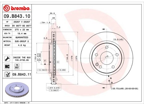 BREMBO Tarcza hamulcowa 09.B843.11