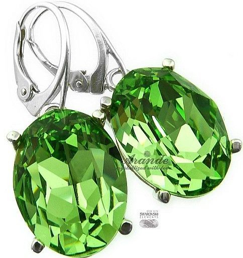 Swarovski Nowe Przepiękne Kolczyki Peridot Srebro