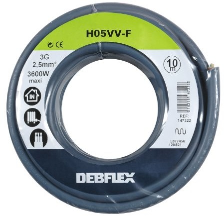 Conotech DEBFLEX Debflex tym przypadku 147322 szpula, płaszczowy z tworzywa sztucznego HO5VV-F 3G2,5, 10 m, szary 147322
