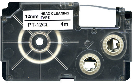 Casio XR-12CL, 12mm x 4m, czarny druk / biały podkład, czyszczenie, taśma zamiennik