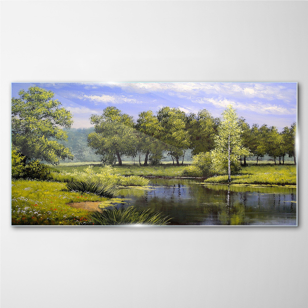 PL Coloray Obraz na Szkle drzewa woda 140x70cm