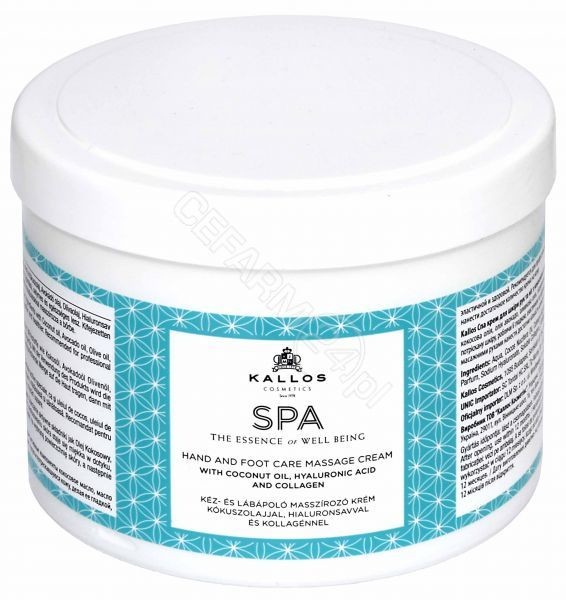 Kallos SPA krem do masażu rąk i nóg z olejem kokosowym kwasem hialuronowym i kolagenem 500 ml