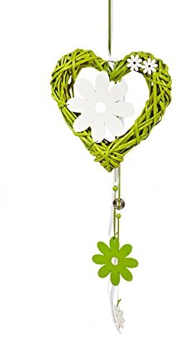 Heitmann DECO Heitmann Deco, rattanowe serce z ozdobnymi kwiatami i drewnianym kwiatem, perfekcyjna, wiosenna dekoracja z rattanu, dekoracja drzwi i okien. 63757