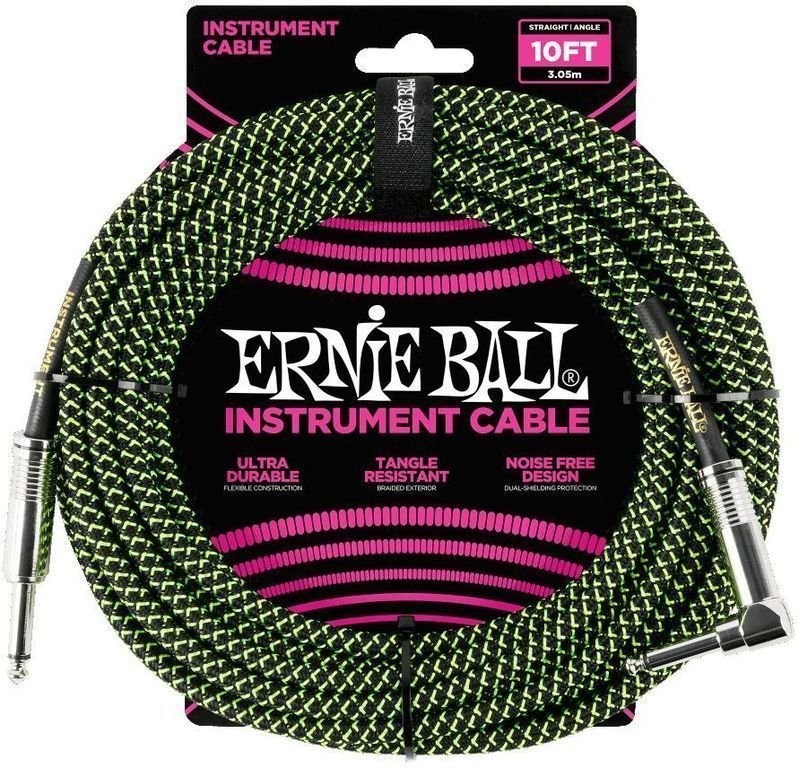 Ernie Ball Ernie Ball 10' Braided Straight Angle Black/Green