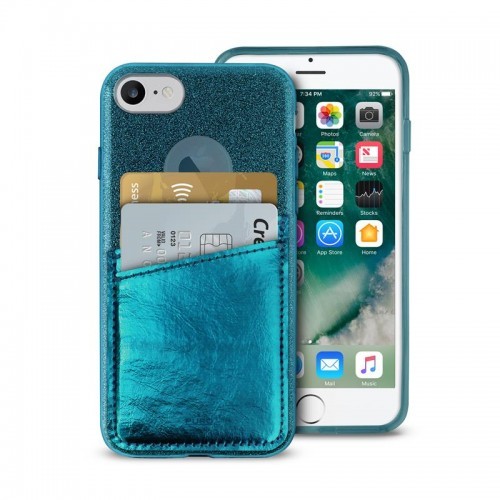 PURO Shine Pocket - Etui iPhone 8 / 7 / 6s / 6 z doklejaną kieszenią na karty (ciemnozielony) IPC747CSHINEPDKGRN