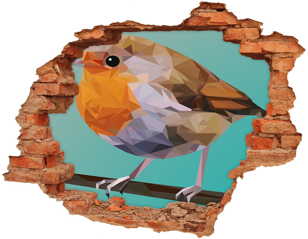 Wallmuralia.pl Dziura 3d fototapeta naklejka Ptak Rudzik