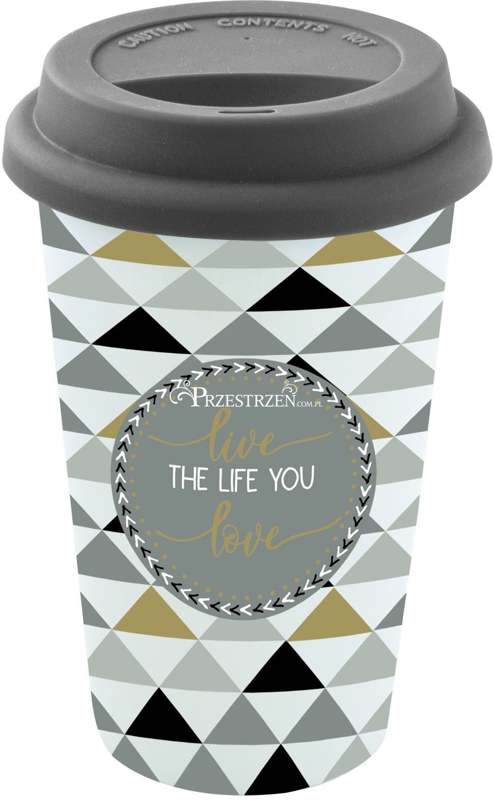 Nuova Cer Easy life r2s PORCELANOWY KUBEK PODRÓŻNY - Live the Life You Love - Z SILIKONOWĄ POKRYWKĄ 350 ml 129 TM06