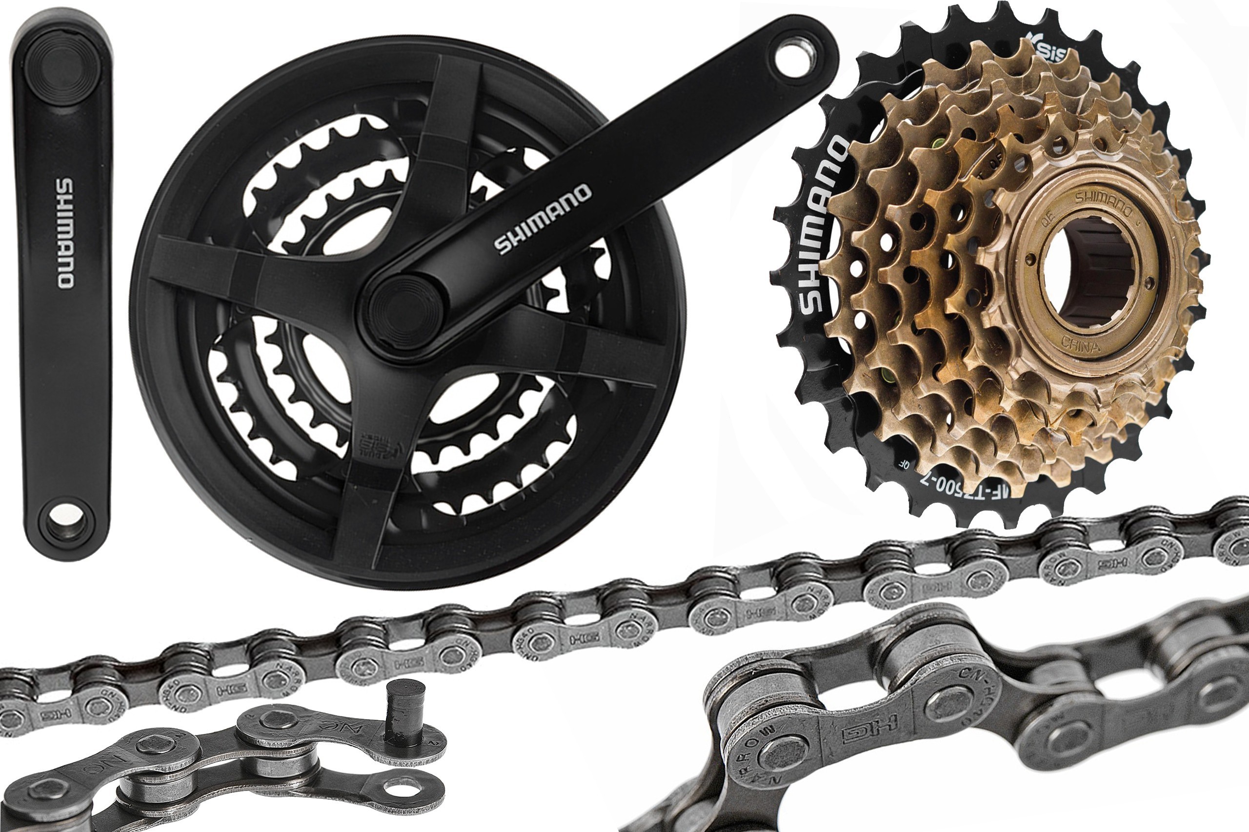 SHIMANO Zestaw napędowy korba TY301 42T + wolnobieg 7rz TZ50 + łańcuch HG40