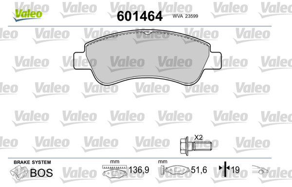 VALEO Zestaw klocków hamulcowych, hamulce tarczowe 601464 601464