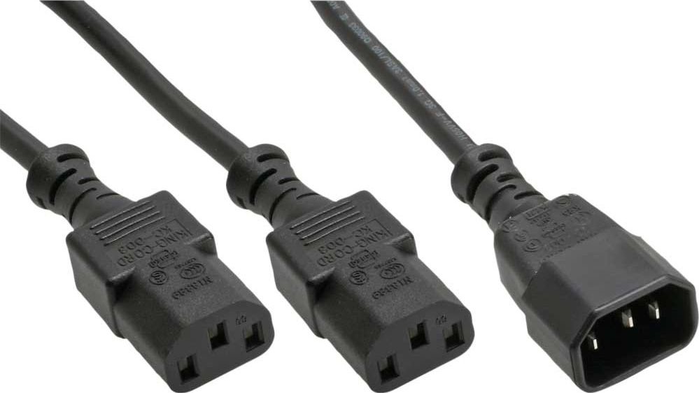 InLine Kabel zasilający Power Kabel zasilający koniczynka do laptopa Typ F 1x IEC-C14 do 2x IEC-C13 3m 16657K