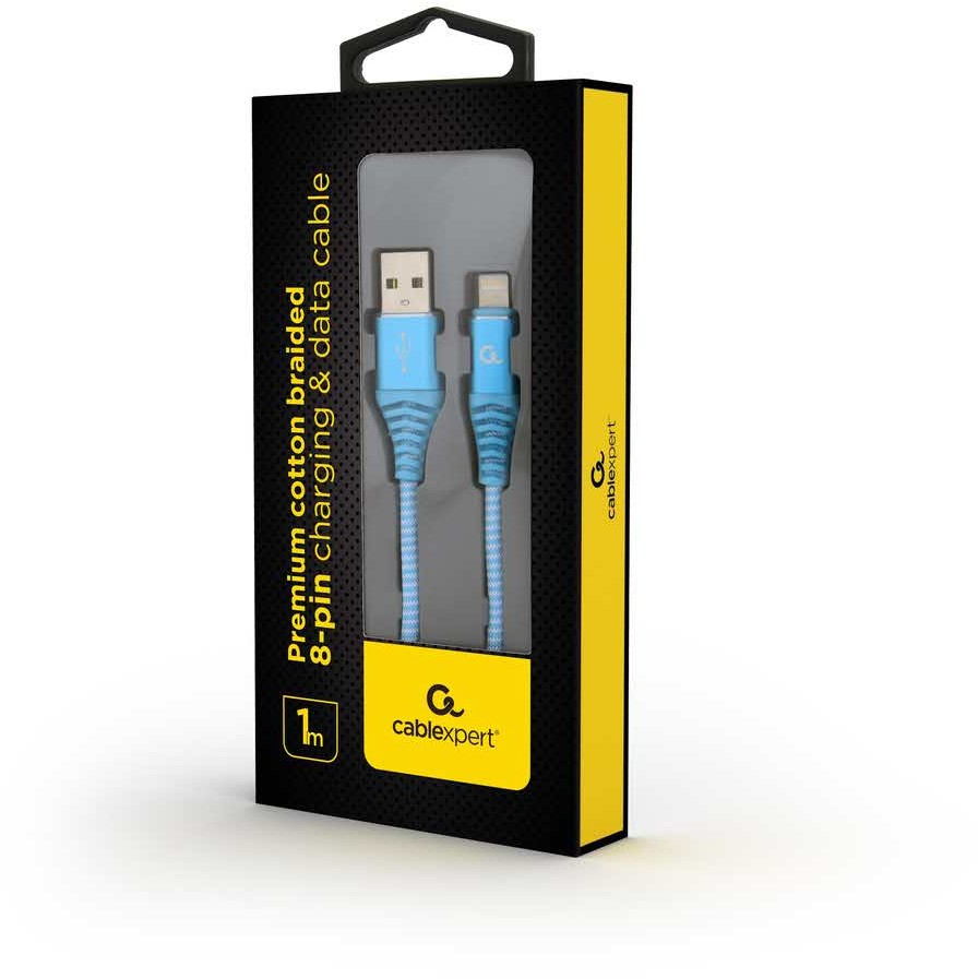 Gembird Kabel Premium Usb 20 Do 8 Pin Metalowe Wtyki Oplot Nylonowy 1m Turkus Biay 146L419